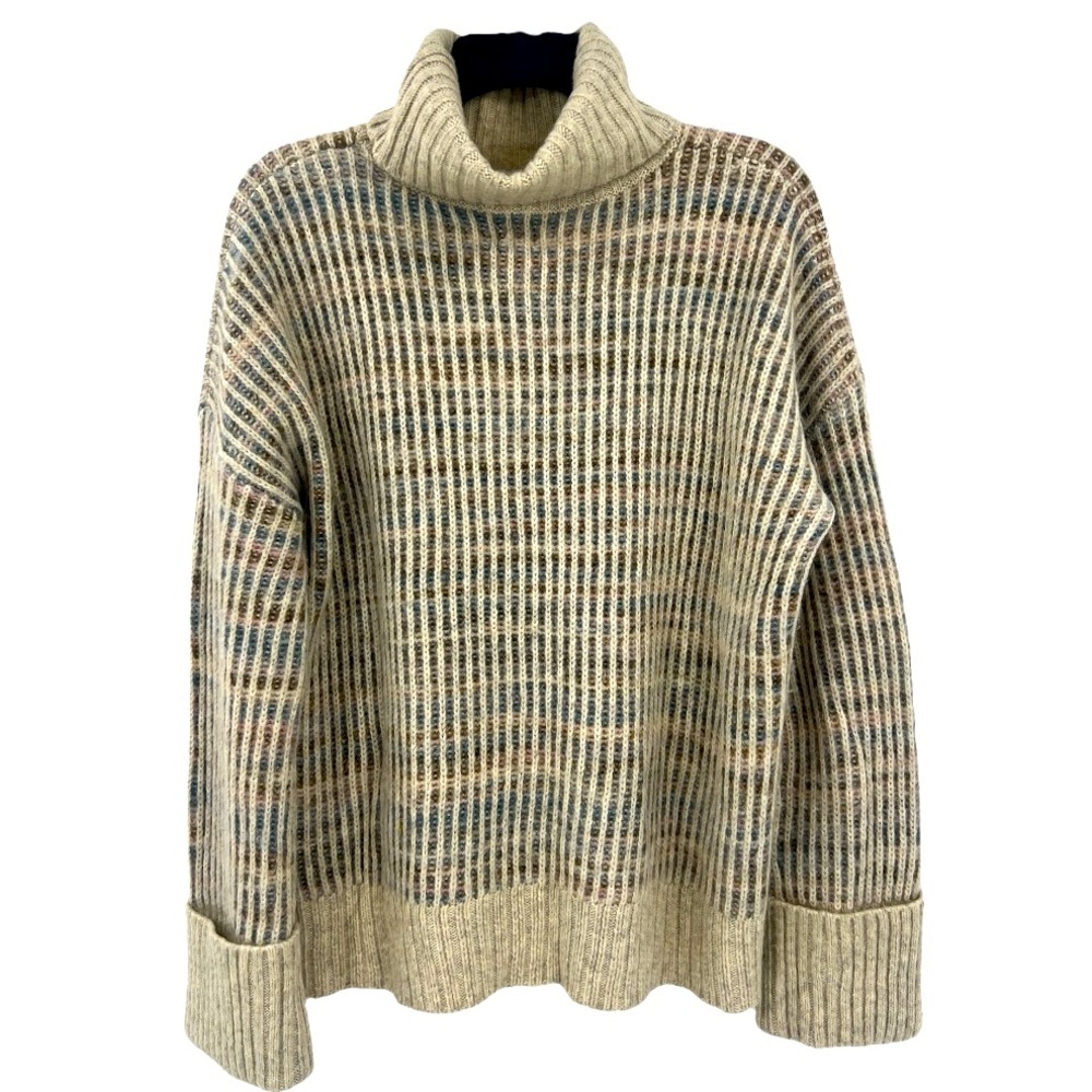 EVEREVE Roan + Ryan Madison Turtleneck Raised Knit Sweater SZ M beige & multiple